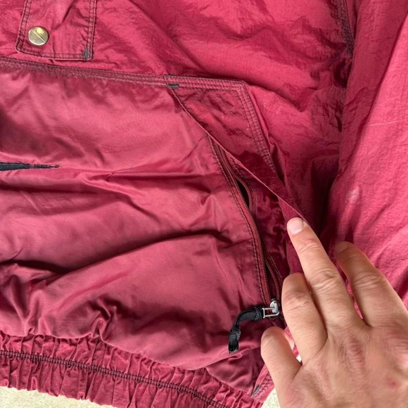 Vintage 90's Nike Puffer Hooded Jacket Burgundy Black Streetwear Medium - Picture 5 of 8